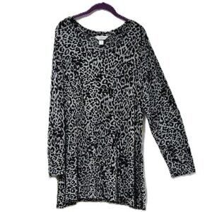 CJ BANKS BLACK GREY LEOPARD V-NECK TUNIC   1X